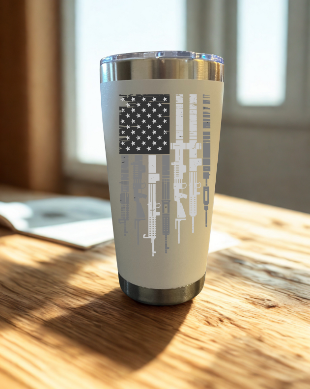 20 oz Stainless Steel Travel Mug - American Flag Made of Guns