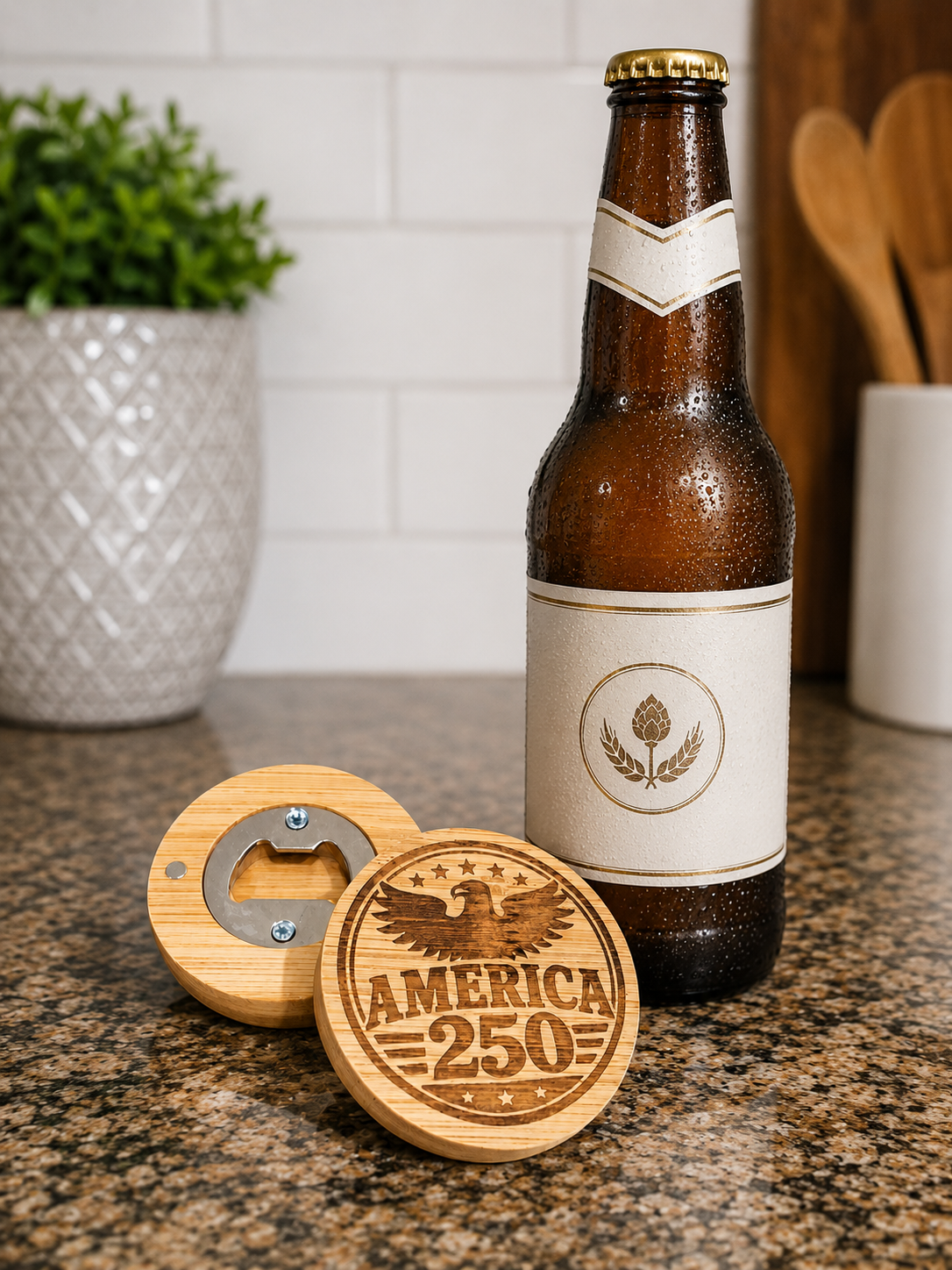 America 250 Engraved Wooden Magnetic Bottle Opener