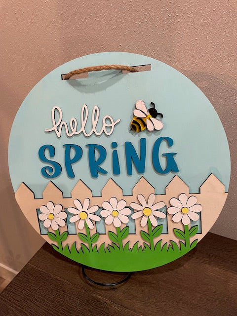 14" Round Hello Spring - Door Hanger