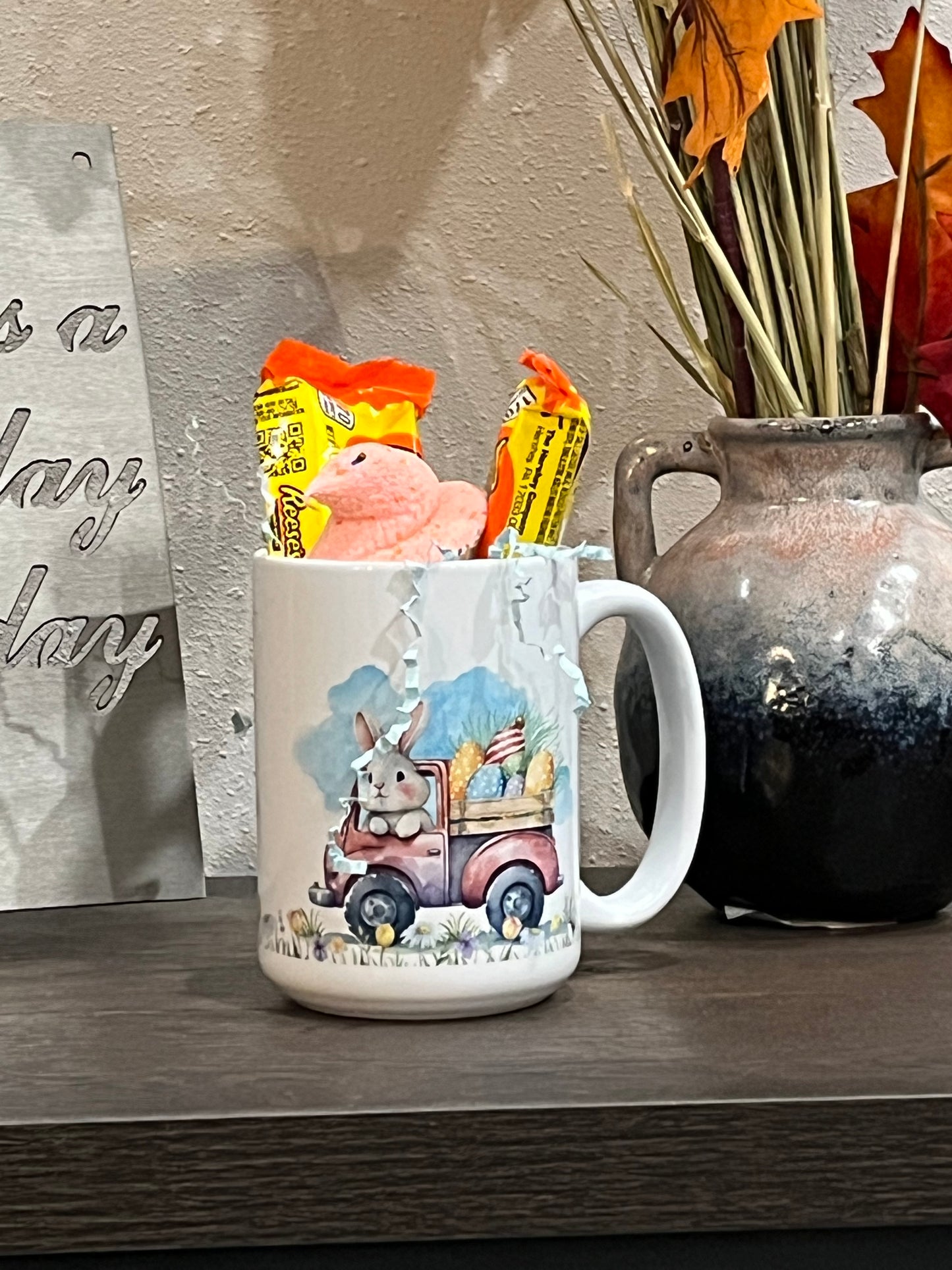 15 oz Ceramic Mug - Easter Bunny Farm Truck