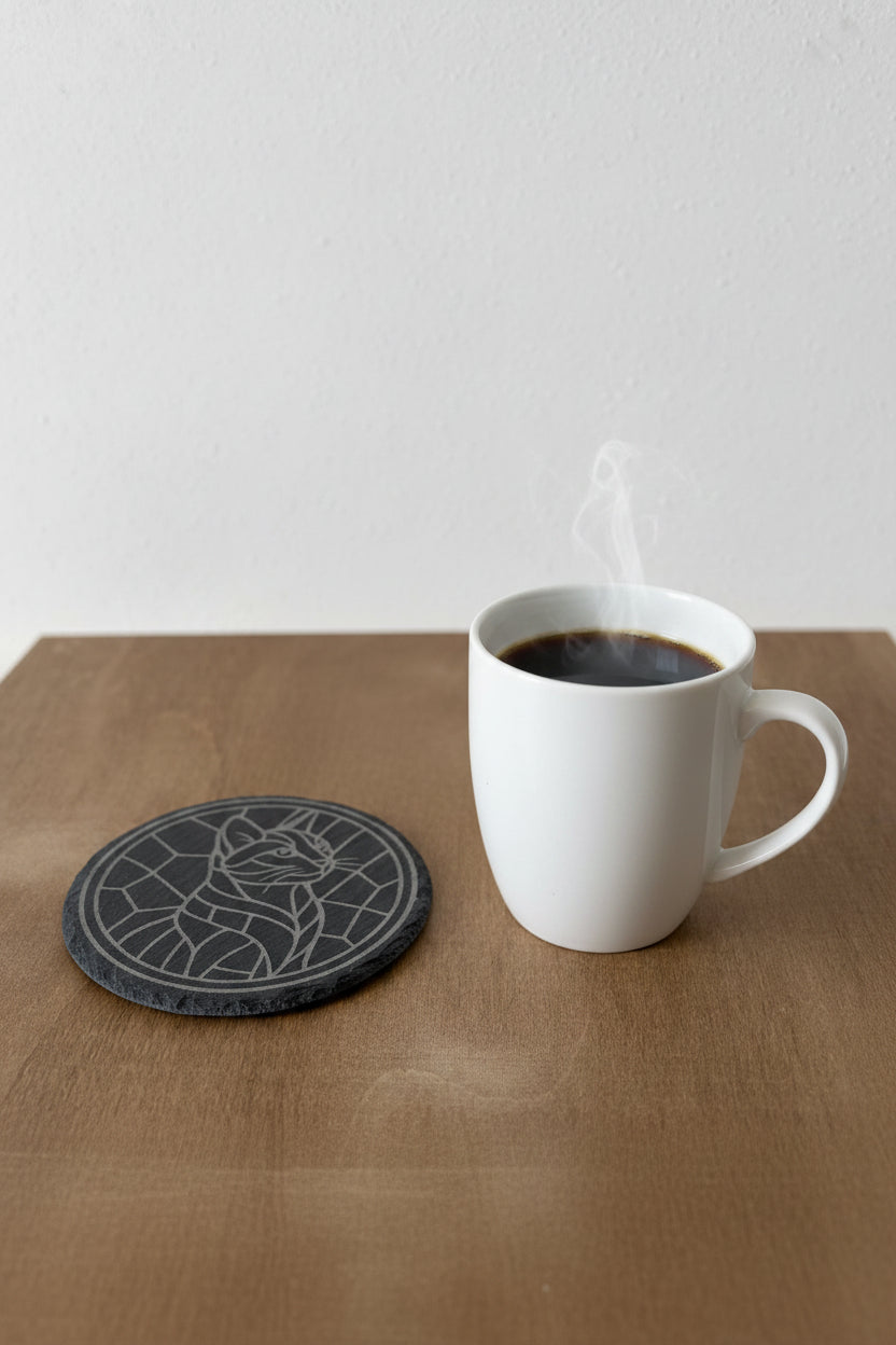Kitty Cat - 4" Round Engraved Natural Slate Coaster