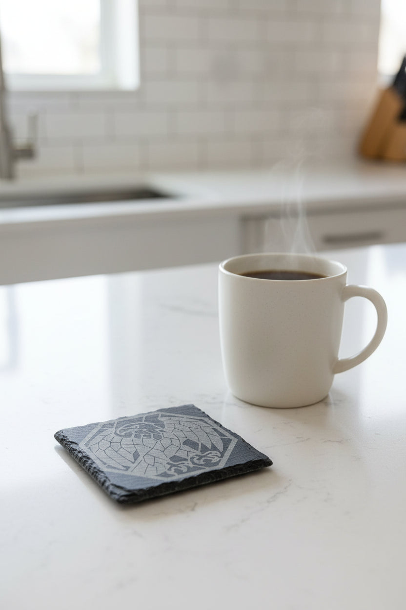 Mosaic Eagle Power - 4" Square Engraved Natural Slate Coaster