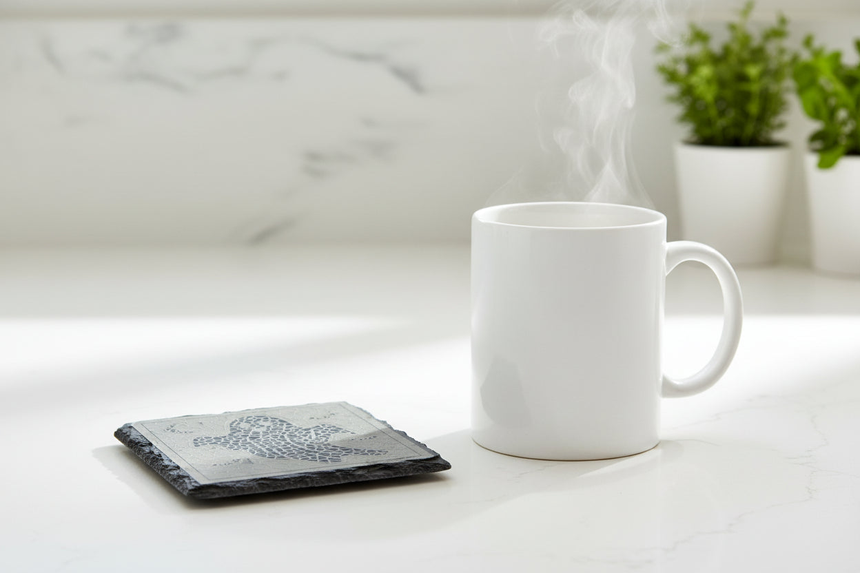 Playful Ghost Party - 4" Square Engraved Natural Slate Coaster