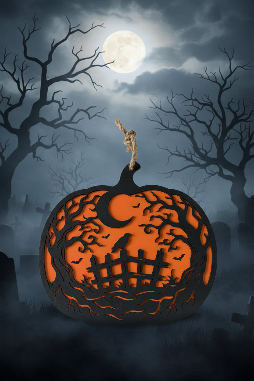 Layered Wooden Halloween Pumpkin Sign