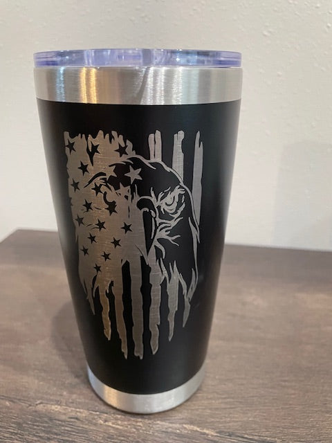 20 oz Stainless Steel Engraved Travel Mug - American Flag with Eagle