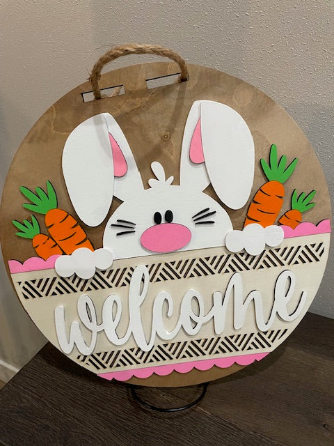 14" Round Welcome Bunny Sign - Door Hanger