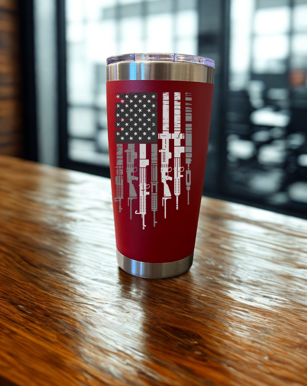 20 oz Stainless Steel Travel Mug - American Flag Made of Guns