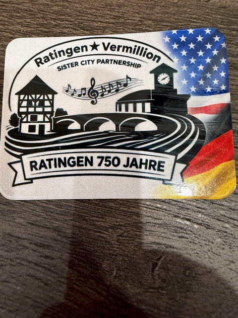 Vermillion, SD ↔ Ratingen, Germany | 750-Year Celebration 3" X 2" Refrigerator Magnet w/ Flags