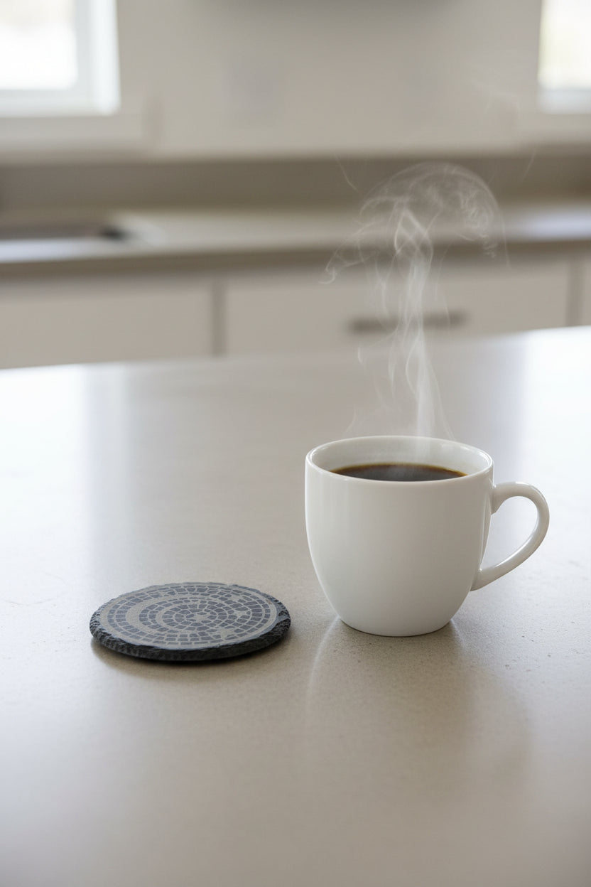 Celestial Mosaic Dance - 4" Round Engraved Natural Slate Coaster