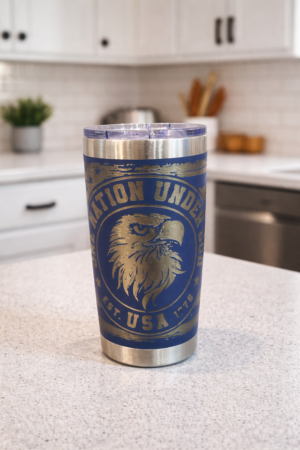 20 oz Stainless Steel Engraved Travel Mug - Nation Under God Eagle Tumbler – Est. 1776