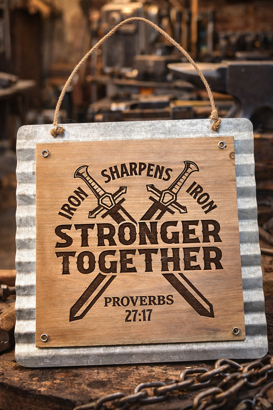 Iron Sharpens Iron – Stronger Together (Proverbs 27:17) Wooden Wall Sign