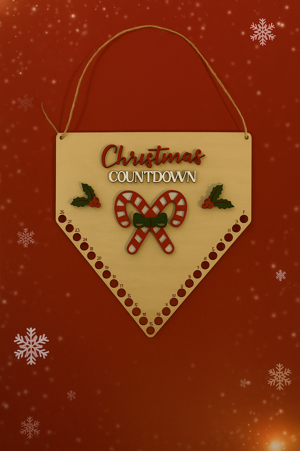 🎄 Wooden Christmas Countdown Sign – Candy Cane Holiday Decor 🎄
