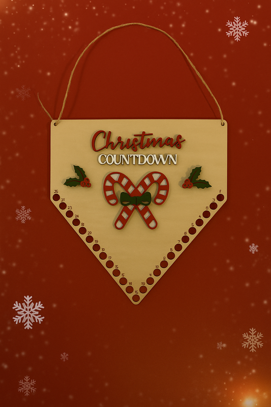 🎄 Wooden Christmas Countdown Sign – Candy Cane Holiday Decor 🎄
