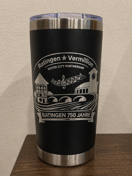 Vermillion, SD ↔ Ratingen, Germany | 750-Year Celebration 20 oz Stainless Steel Engraved Travel Mug