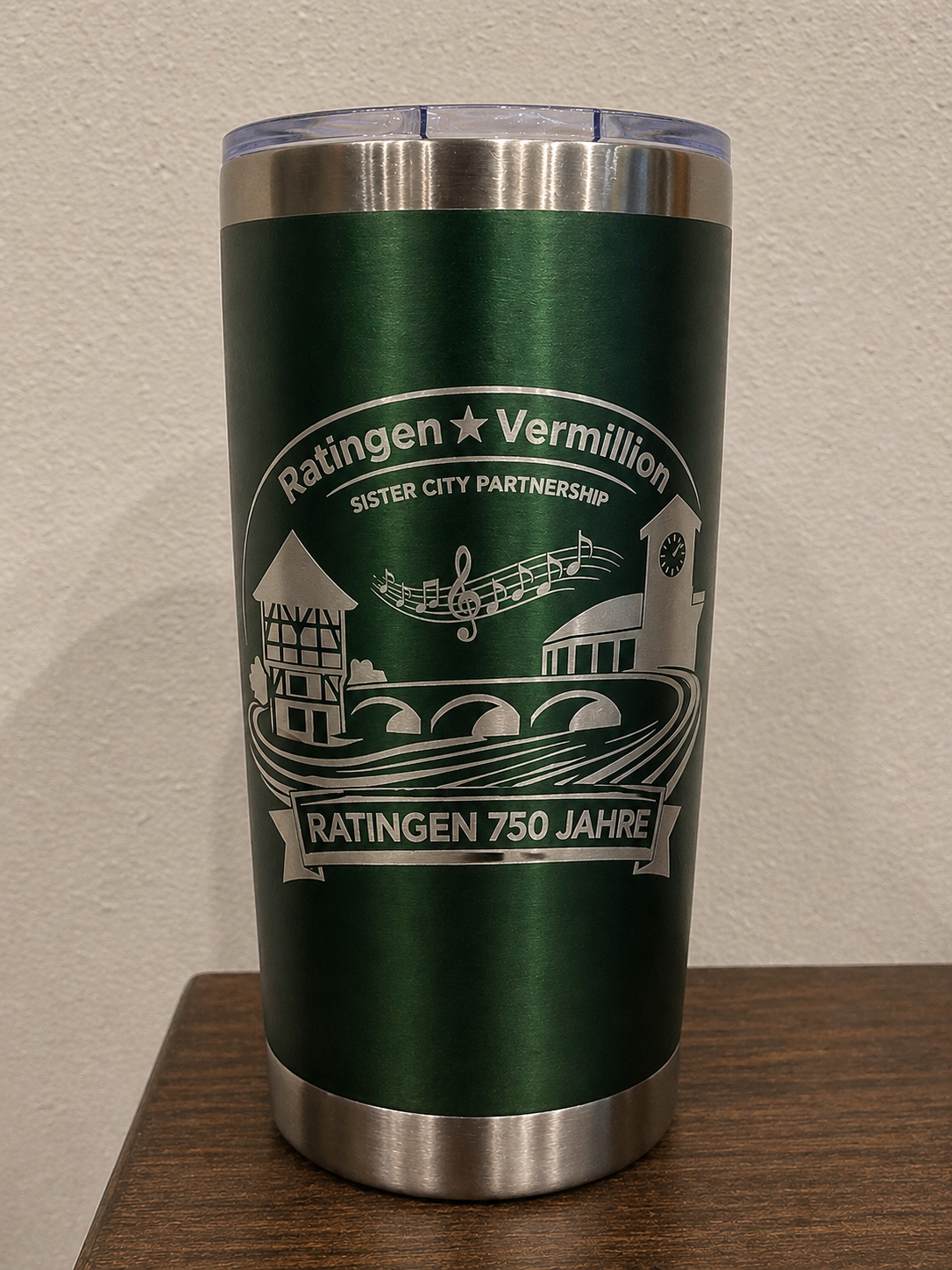 Vermillion, SD ↔ Ratingen, Germany | 750-Year Celebration 20 oz Stainless Steel Engraved Travel Mug