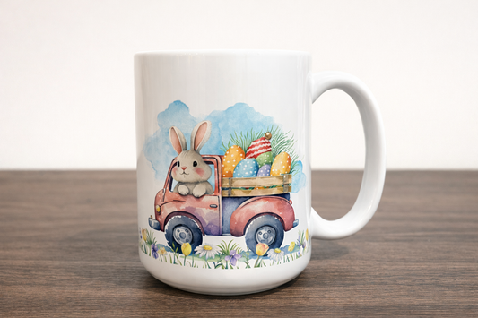 15 oz Ceramic Mug - Easter Bunny Farm Truck
