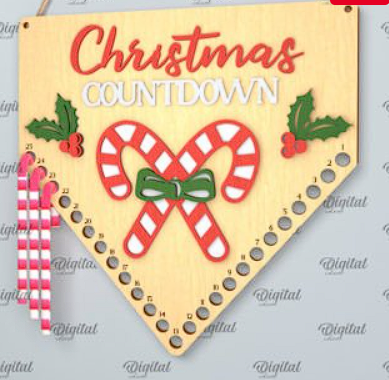 🎄 Wooden Christmas Countdown Sign – Candy Cane Holiday Decor 🎄