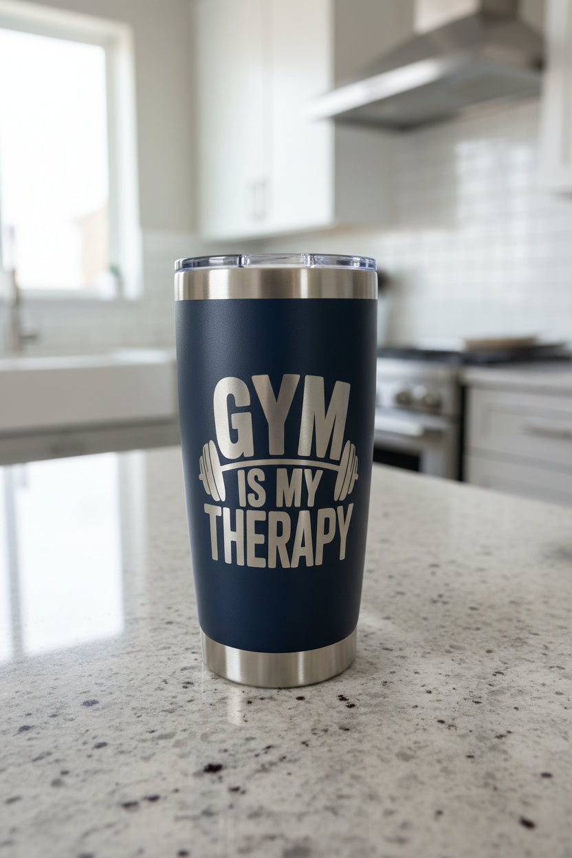 Gym Is My Therapy – 20oz Stainless Steel Travel Tumbler