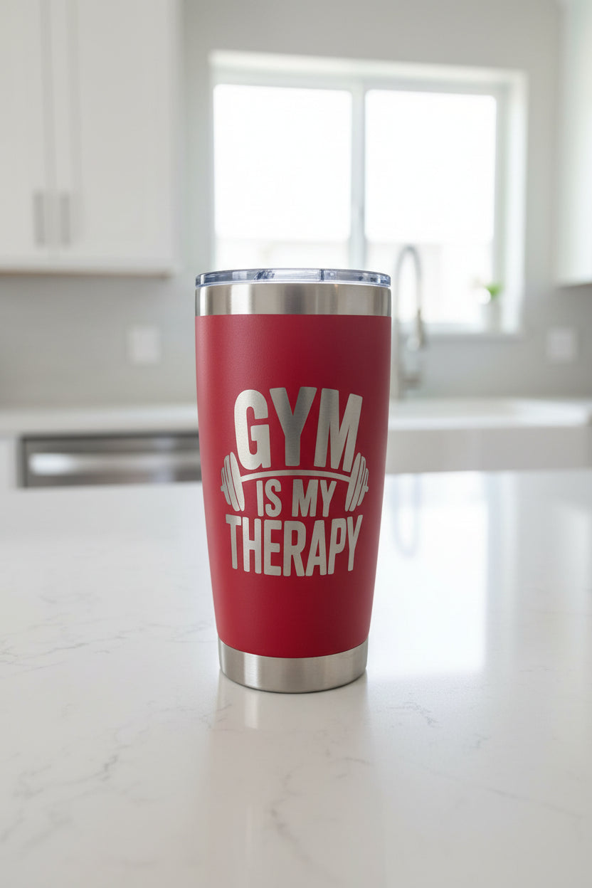 Gym Is My Therapy – 20oz Stainless Steel Travel Tumbler