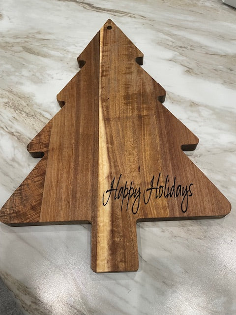 Happy Holidays Christmas Tree Cutting Board