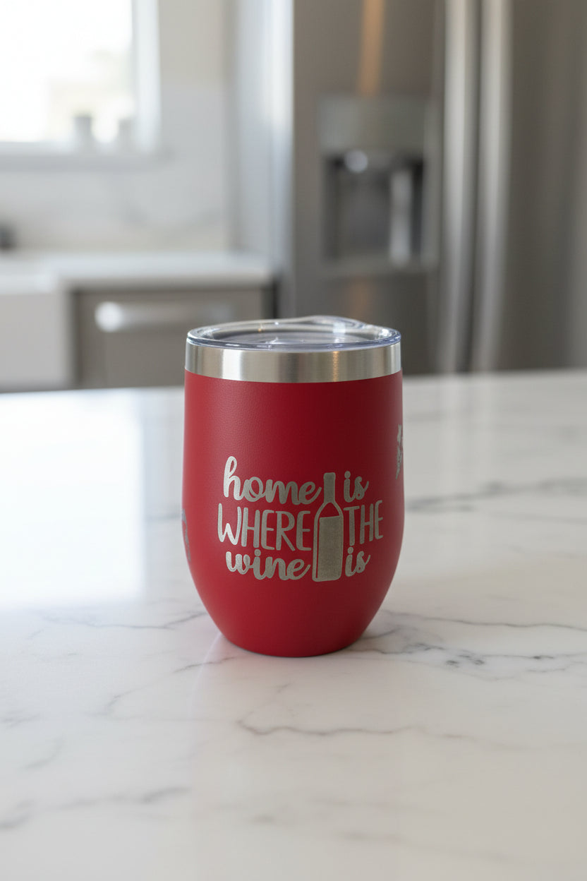 Home Is Where The Wine Is - 12 oz Engraved Wine Tumbler