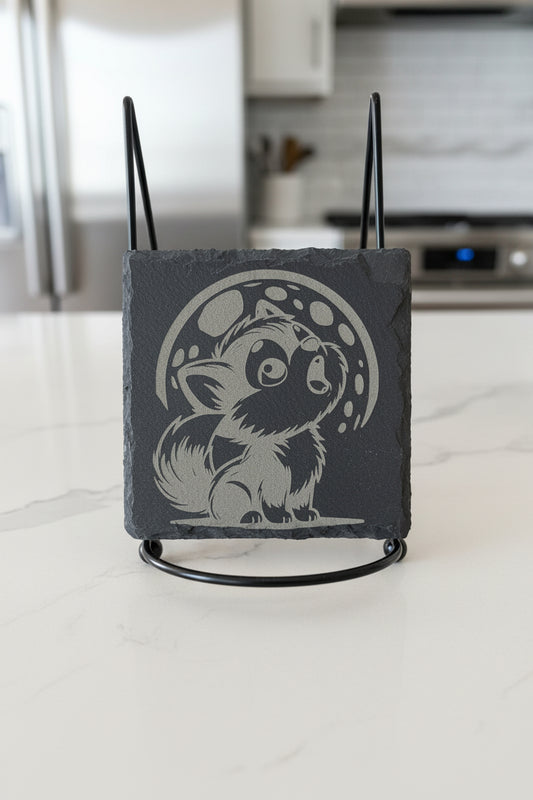 Howling Wolf Pup - 4" Square Engraved Natural Slate Coaster