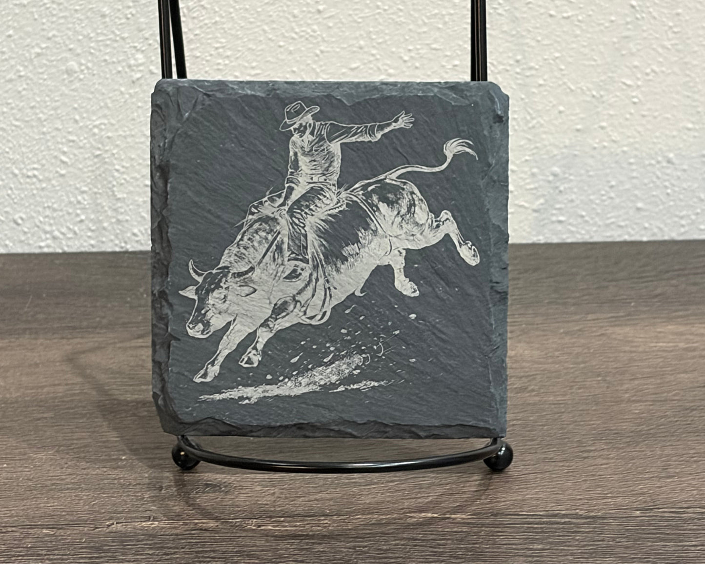 Western Bull Riding Slate Coaster