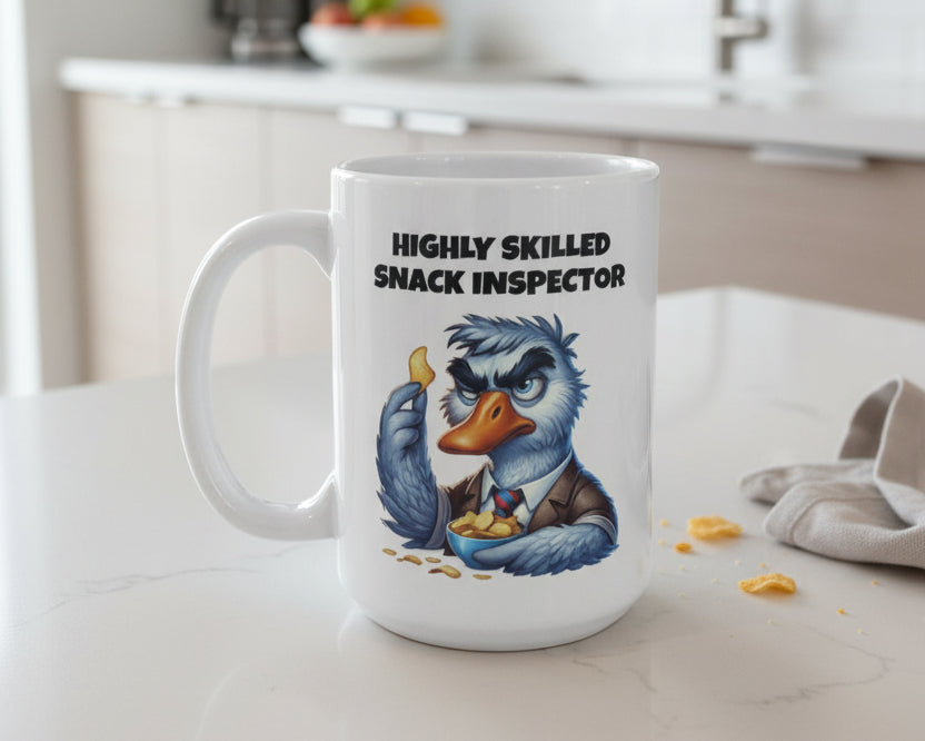 Ceramic Coffee Mug – “Highly Skilled Snack Inspector”