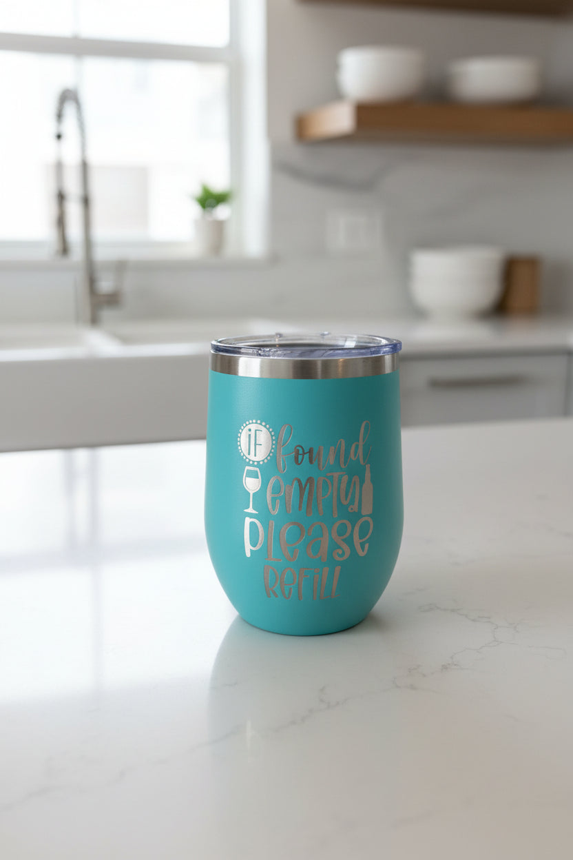 If Found Empty Please Refill - 12 oz Engraved Wine Tumbler