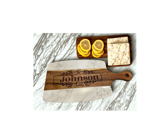 Marble & Acacia Wood Cutting Board – 14" x 7" Serving & Charcuterie Tray