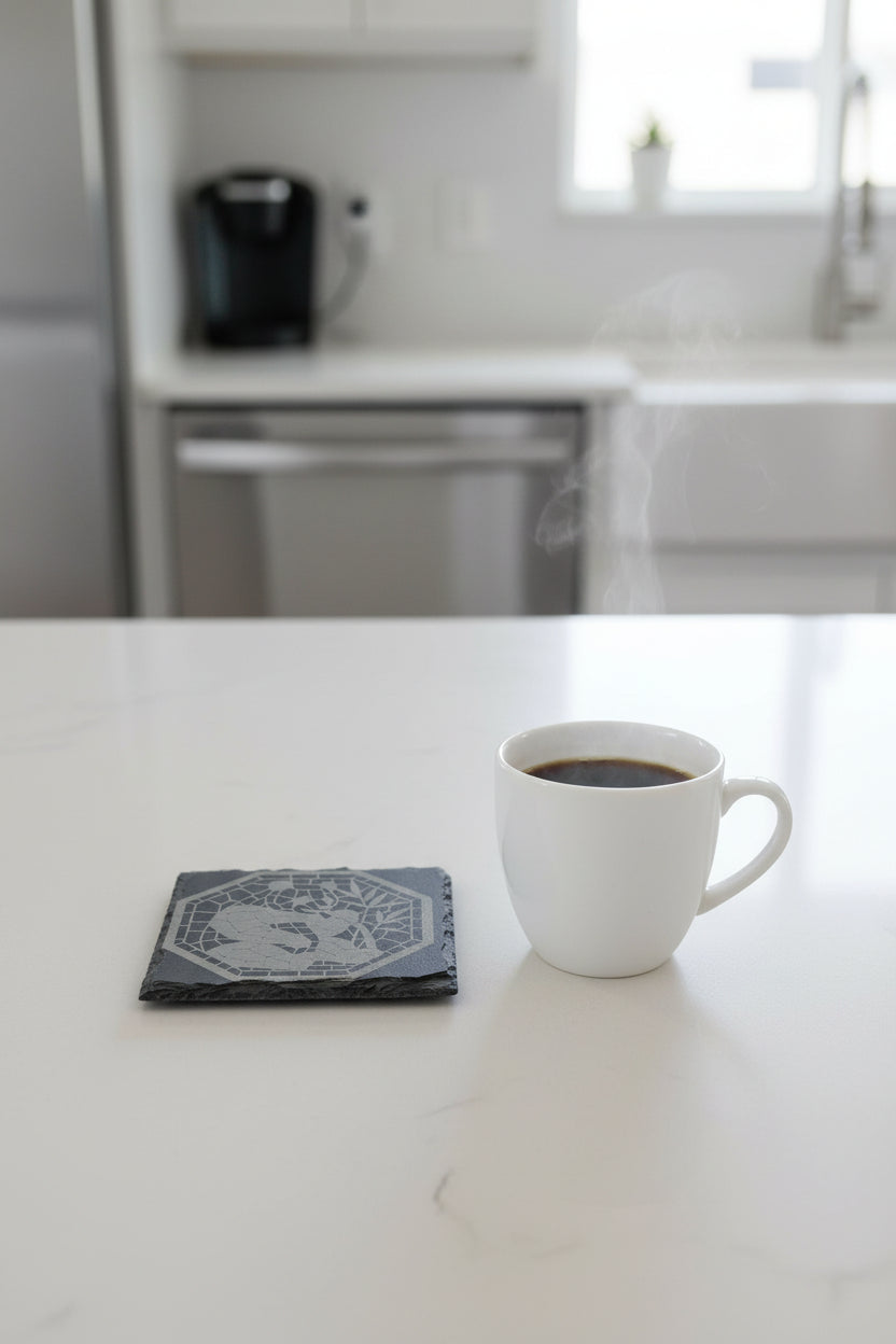 Panda Mosaic Delight - 4" Square Engraved Natural Slate Coaster