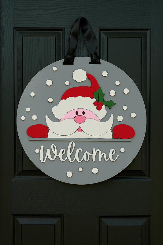 14" Round Door Hanger - Santa Welcome