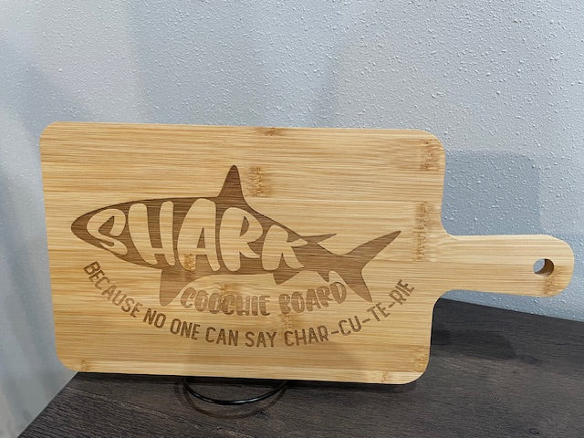 Bamboo Cutting Board with Handle - Shark Coochie Board