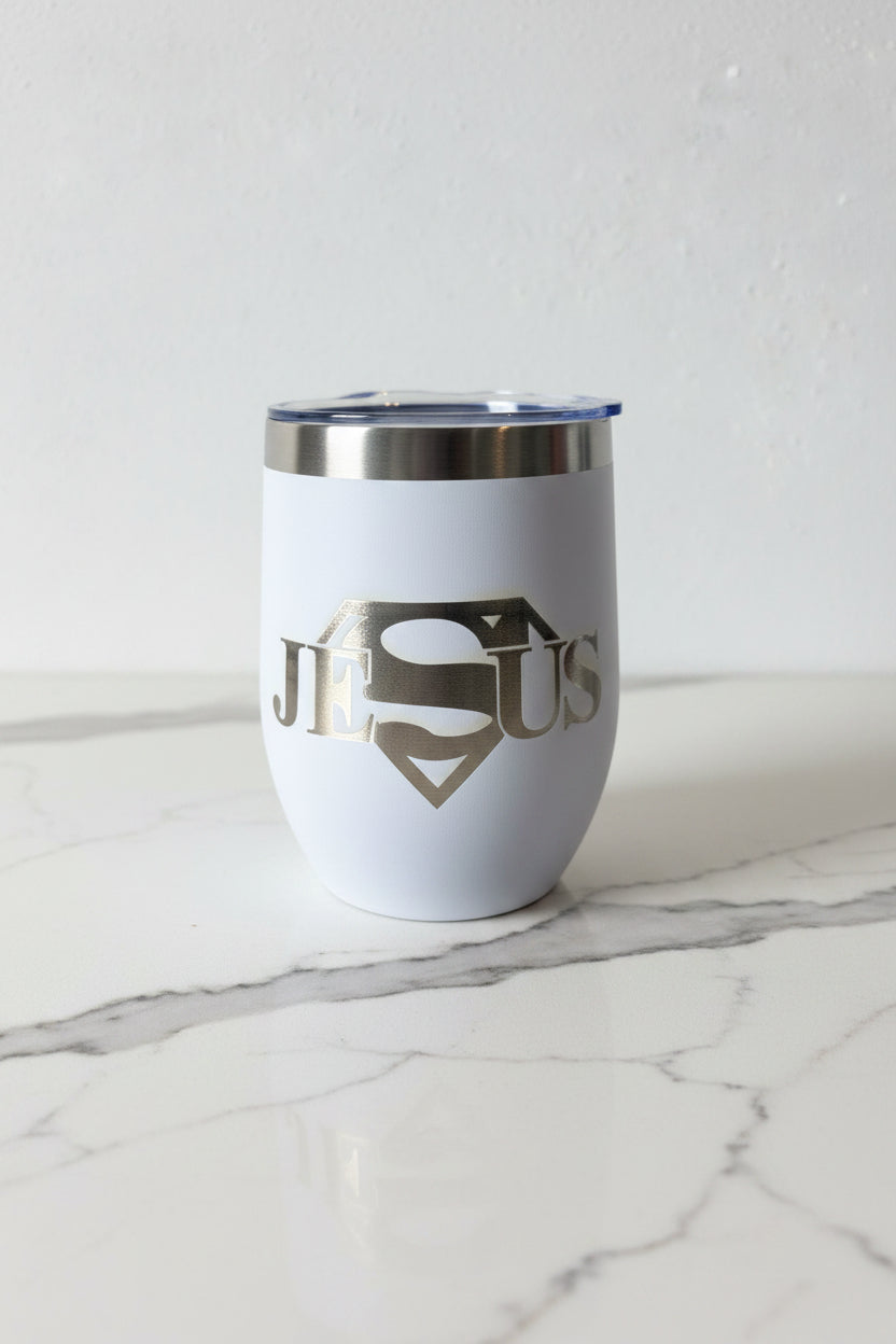 Superman Jesus - 12 oz Engraved Wine Tumbler