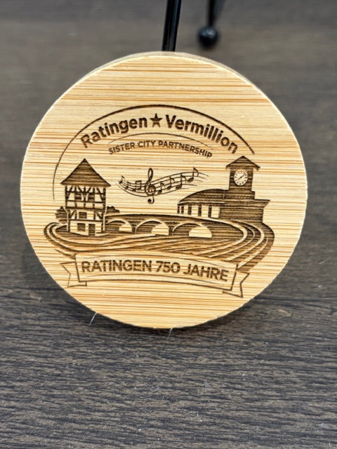 Vermillion, SD ↔ Ratingen, Germany | 750-Year Celebration Wooden Bottle Opener with Magnet